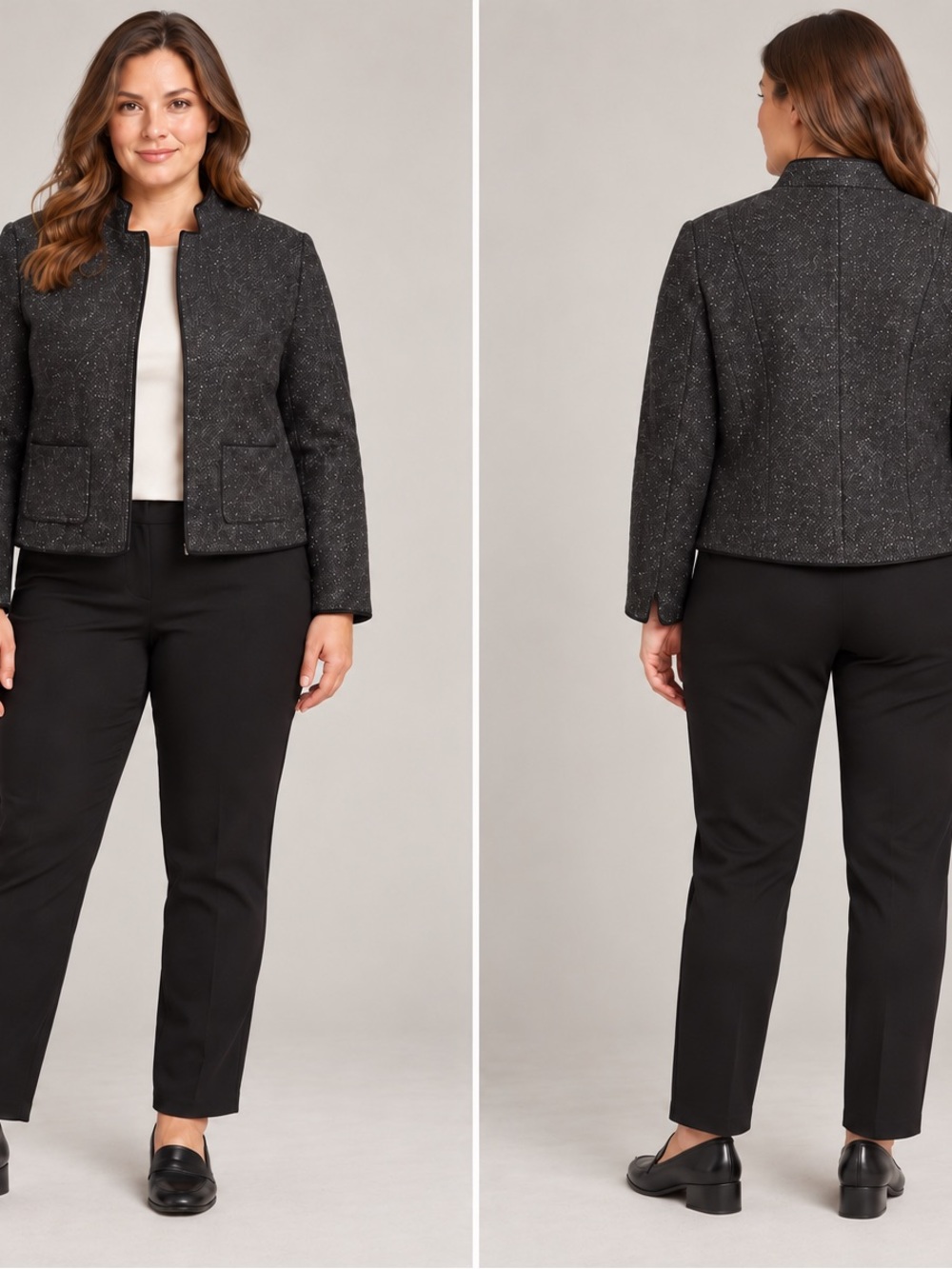 Peruvian Connection Women's Black Charc Boucie Tweed Short Jacket SZ 12